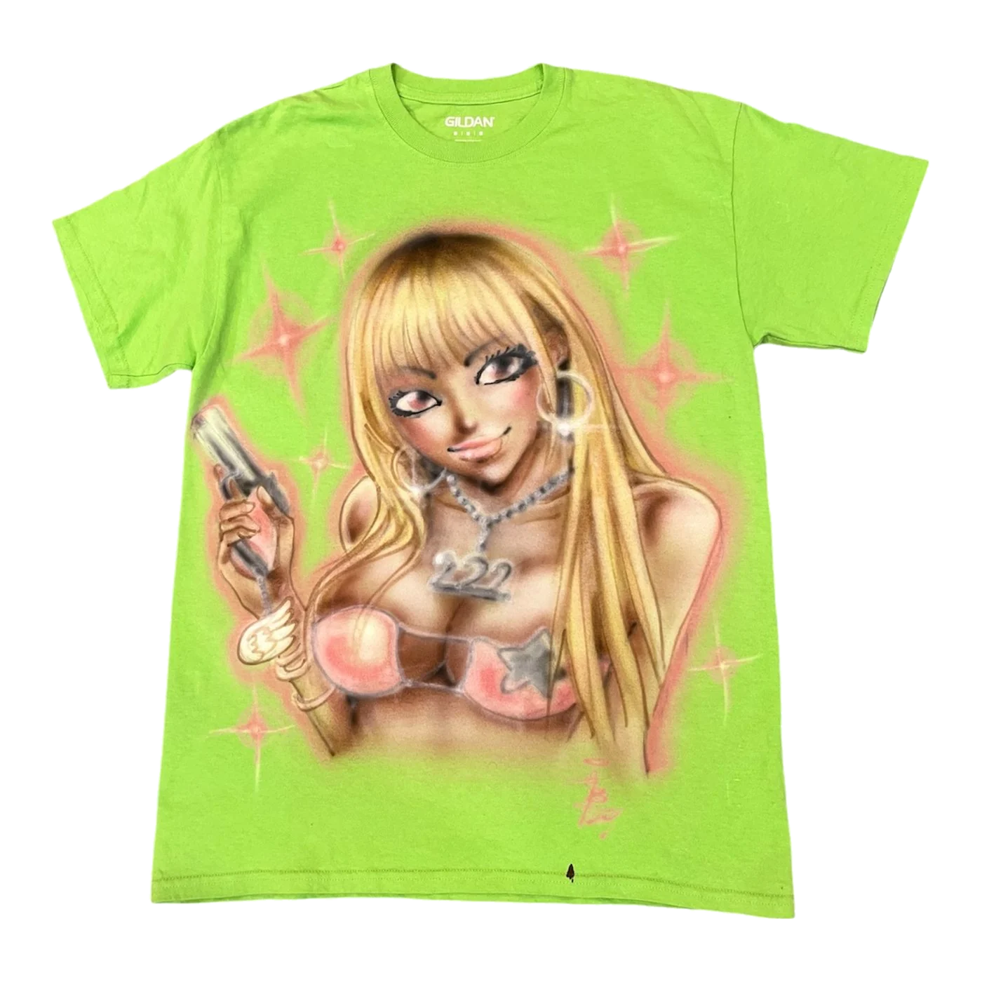 Luv With A Gun Tee Green